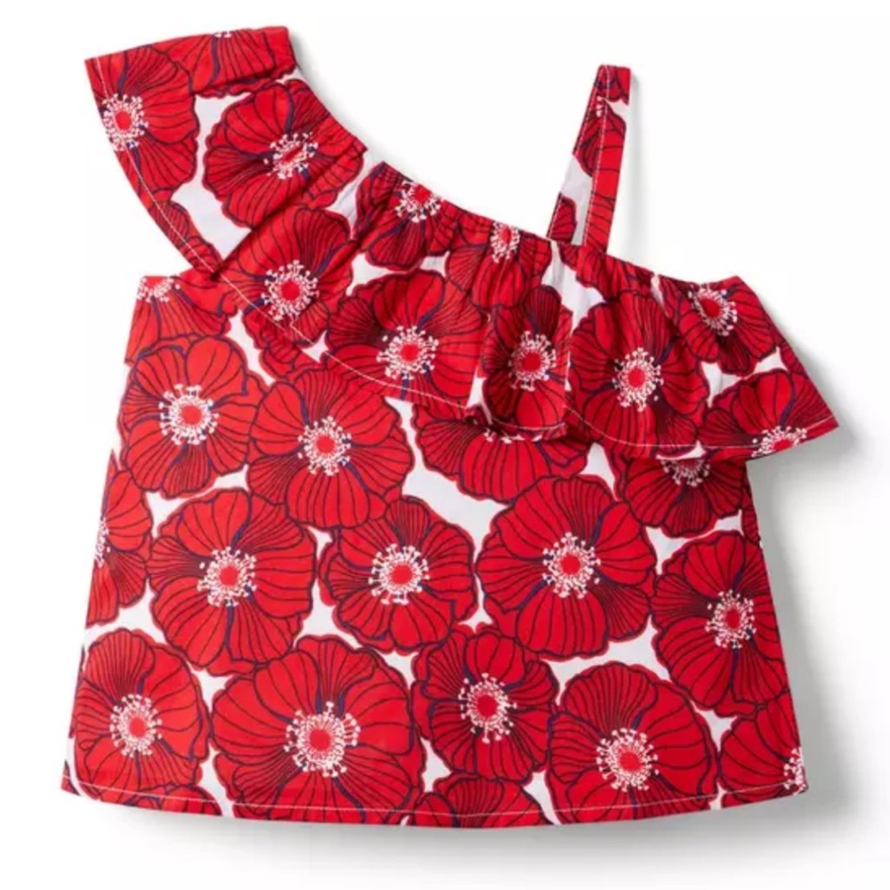 Janie and Jack Poppy Sun Top Red Floral One-Shoulder Top